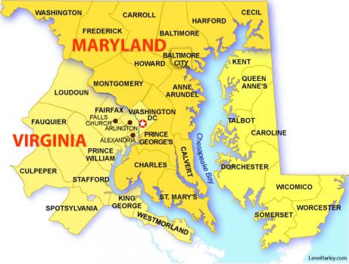 خريطة ميريلاند وفيرجينيا وواشنطن العاصمة