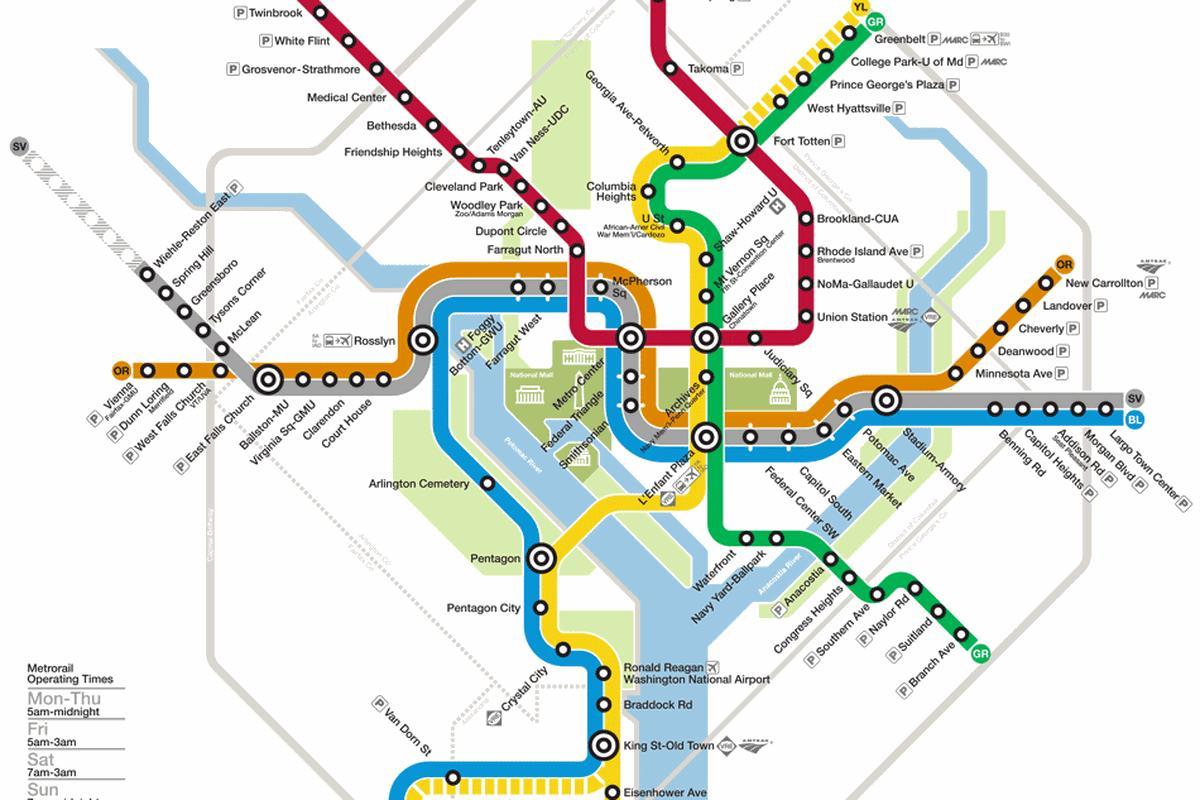 واشنطن dc نظام مترو خريطة