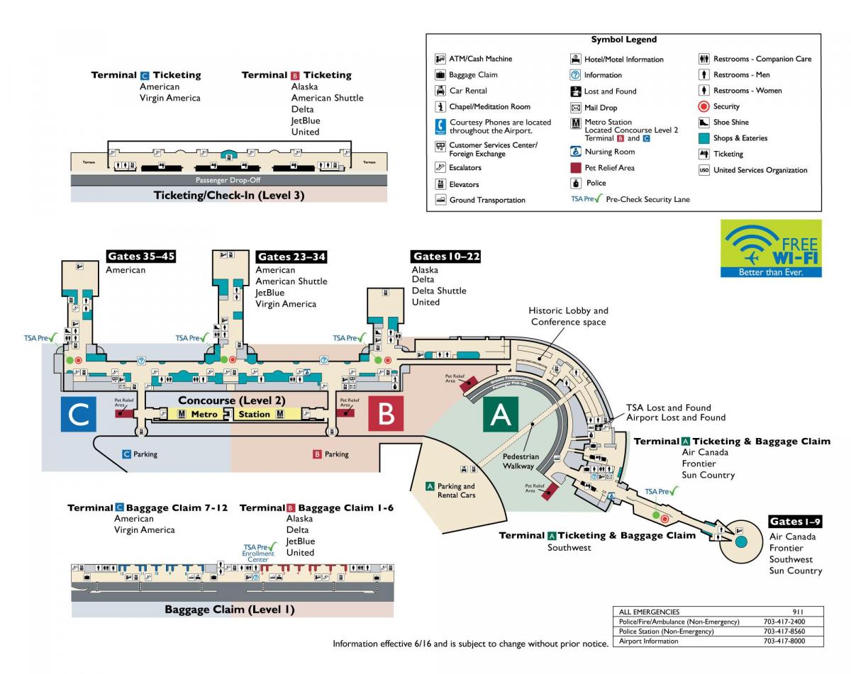 ronald reagan national airport خريطة